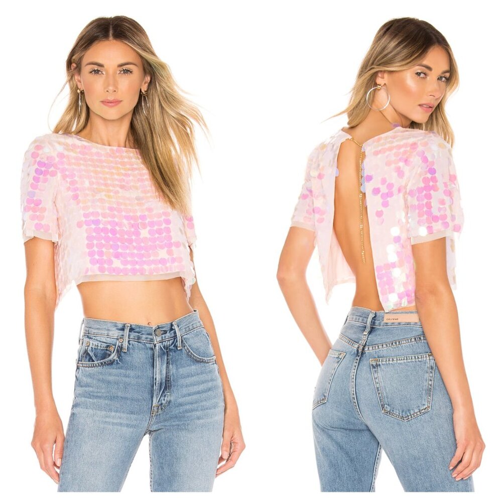 REVOLVE Pink Sequin Crop Top